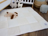 Krabbeldecke Patchwork personalisiert - Waffelpique / Frottee creme