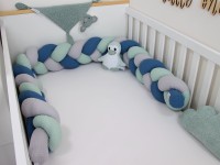 Geflochtene Bettumrandung: Waffelpique hellmint, hellgrau, jeansblau