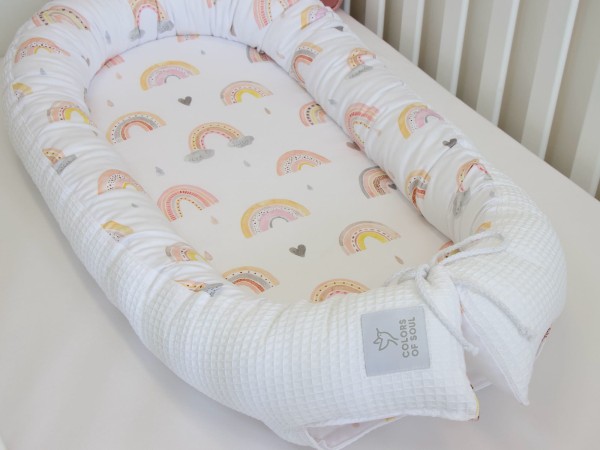 Babynestchen - Regenbogen Aquarell / Waffelpique weiß