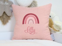 Regenbogenkissen mit Namen - Waffelpique BeBe rosa