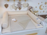 2-er SET - Wickelauflage, Bettschlange - Waffelpique hellbeige / Baumwollfleece hellbeige