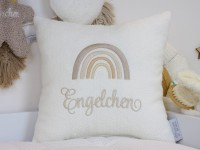 Personalisiertes Kissen Baby mit Regenbogen - Waffelpique BeBe creme