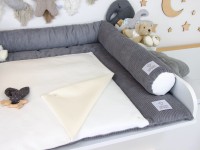 Wickelauflage Set mit Bettschlange Cord grau / Baumwollfleece creme