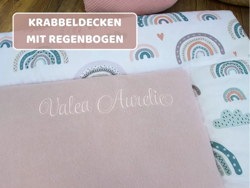 Krabbeldecken mit Regenbogenmuster – handgefertigt & personalisierbar