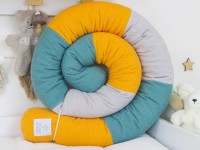 Patchwork Bettschlange personalisiert - Waffelpique BeBe gelb, altmint, grau