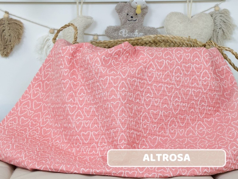 Waffelpique Herzen bedruckt altrosa