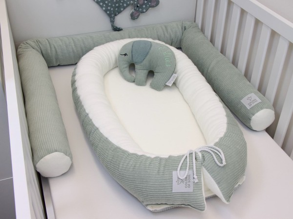 2er Sparset Babynestchen und Bettschlange Cord Mint Creme