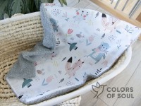 Babydecke - pastel Waldtiere / Teddyplüsch hellgrau