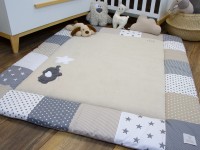 Krabbeldecke mit Namen und Datum - Elefant mit Luftballon / beige