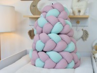 Bettschlange geflochten: Waffelpique altrosa, pastellmint, altrosa