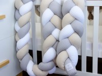 Geflochtene Bettschlange: Waffelpique weiß, hellgrau, natur