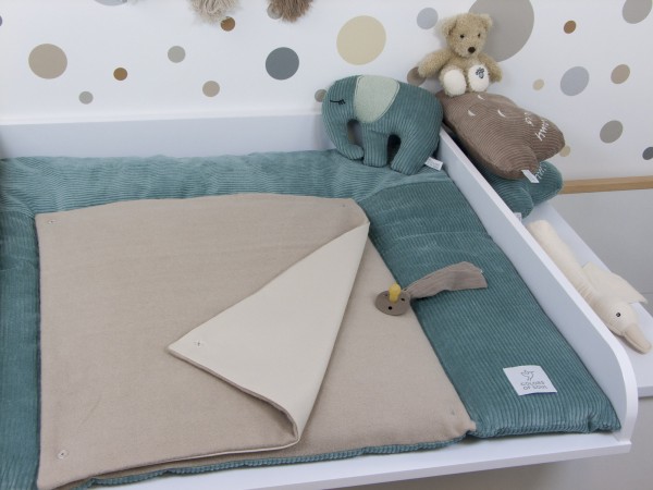 Wickelauflage - Kord dunkelmint / Baumwollfleece dunkelbeige