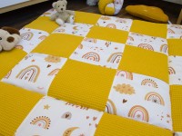 Krabbeldecke - Waffelpique gelb / Baby boho Regenbogen