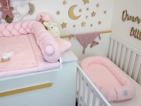 Wickelauflage Set mit geflochtener Umrandung und Babynest (Inlett) - Waffelpique/Frottee - hellrosa