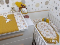 3-er SET - Wickelauflage, Bettschlange, Babynestchen - Baby boho Regenbogen / Waffelpique gelb