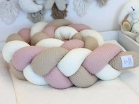 Bettschlange geflochten aus Waffelpique Altrosa Beige Creme als weiche Bettumrandung