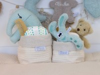 Stoffkörbchen Wickeltisch - Baumwollfleece beige / Waffelpique natur