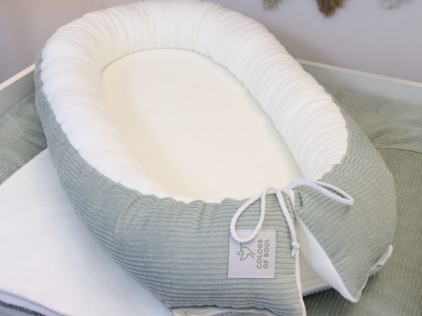 Babynest 2-teilig aus Cord Mint und Baumwollfleece Creme