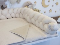 2er Set Wickelauflage und geflochtene Bettschlange aus Waffelpique hellbeige und Baumwollfleece hellbeige – handgefertigt