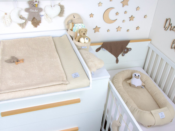 2-er SET - Wickelauflage mit Inlett, Babynestchen - Waffelpique light sand / Frottee light sand