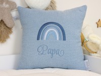 Personalisiertes Kissen Baby mit Regenbogen - Waffelpique BeBe hellblau