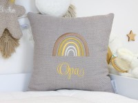 Namenskissen Regenbogen - Waffelpique BeBe taupe