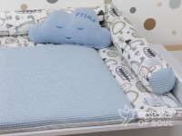 2-er SET - Wickelauflage, Bettschlange - Waldfreunde / Waffelpique hellblau