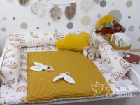 2-er SET - Wickelauflage, Bettschlange - Baby boho Regenbogen / Waffelpique gelb