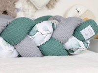 Bettschlange geflochten - Silberdollar-Eukalyptus Aquarell / Waffelpique altgrün, grau