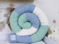 Bettschlange Patchwork mit Namen - Waffelpique BeBe hellblau, hellmint, creme