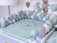 Wickelauflage mit geflochtener Umrandung (Inlett) - Silberdollar-Eukalyptus / Waffelpique hellmint