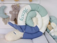 Puckschnecke mit Namen - Waffelpique blau/creme/hellmint