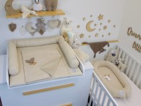 3-er SET - Wickelauflage, Bettschlange, Babynestchen - Waffelpique light sand / Frottee light sand