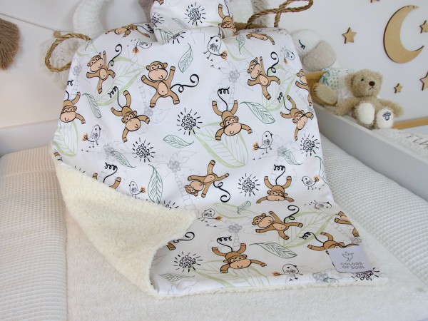 Babydecke personalisiert mit Namen - niedliche Affen / Teddyplüsch creme