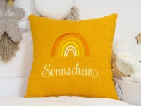 Regenbogen Kissen personalisiert - Waffelpique BeBe gelb