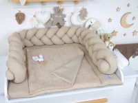 2-er SET - Wickelauflage, geflochtene Bettschlange - Waffelpique beige / Frottee beige