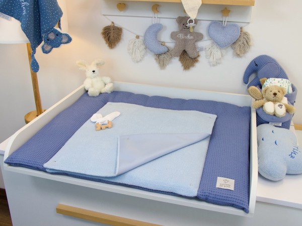 Wickelauflage - Waffelpique blau / Baumwollfleece blau