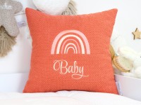 Personalisiertes Babykissen mit Regenbogen - Waffelpique BeBe pfirsich