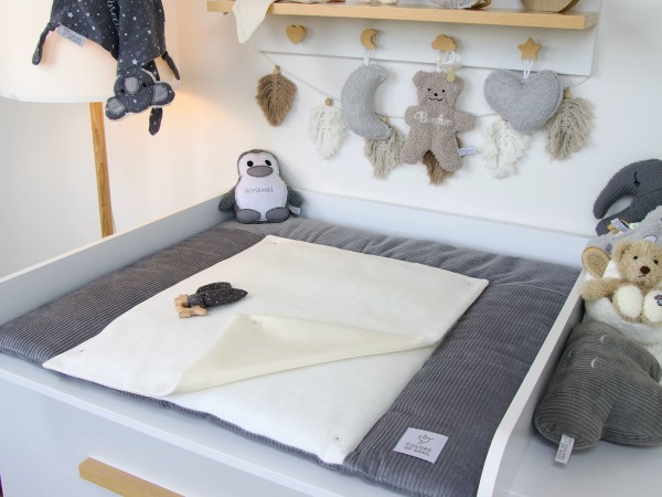 Wickelauflage - Kord grau / Baumwollfleece creme