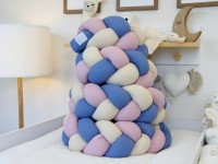 Geflochtene Bettschlange: Waffelpique altrosa, blau, light sand