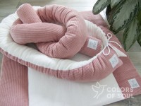 3-er SET - Wickelauflage, Bettschlange, Babynest - Kord altrosa / Baumwollfleece creme