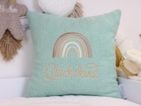 Kissen Regenbogen personalisiert mit Namen - Waffelpique BeBe hellmint