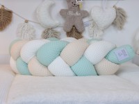 Bettschlange geflochten: Waffelpique creme, pastellmint, hellbeige