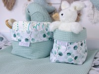 Wickeltisch Körbchen Set - Silberdollar-Eukalyptus klein gedruckt / Waffelpique hellmint