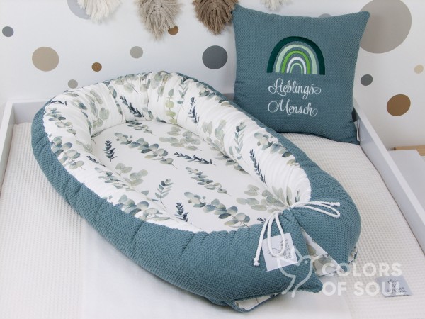 Babynest - Eukalyptuszweige Aquarell / Waffelpique BeBe altmint