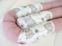 Patchwork Bettschlange - niedliche Nilpferde / Waffelpique altrosa