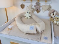 2-er SET - Wickelauflage und Babynestchen - Waffelpique hellbeige / Baumwollfleece hellbeige