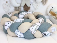 Detailaufnahme geflochtene Bettschlange Waldfreunde mit Waffelpique Light Sand und dusty Altmint