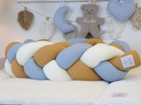 Bettschlange geflochten: Waffelpique creme, karamell, hellblau