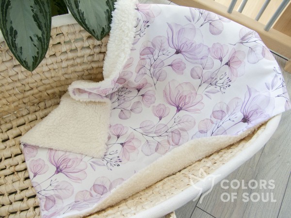 Babydecke - Tulpenmagnolie Aquarell groß / Teddyplüsch creme